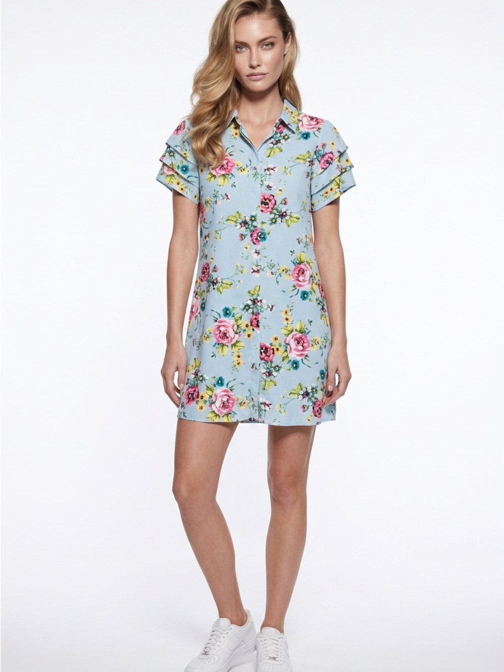 Laundry by Shelli Segal Floral Collared Dress in Light Blue